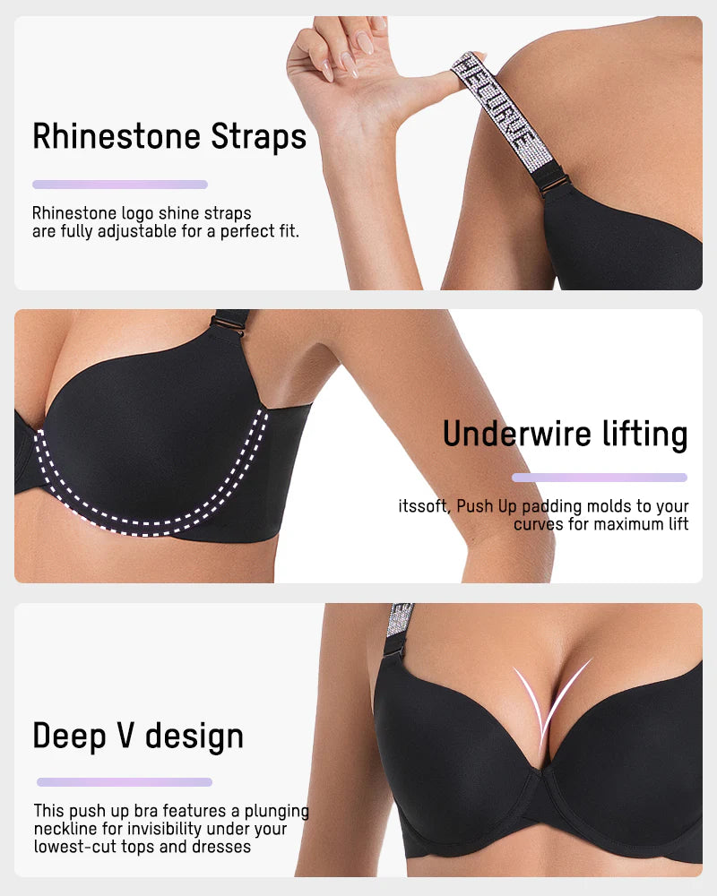 Deep V Push-Up Underwire Bra