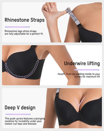 Deep V Push-Up Underwire Bra